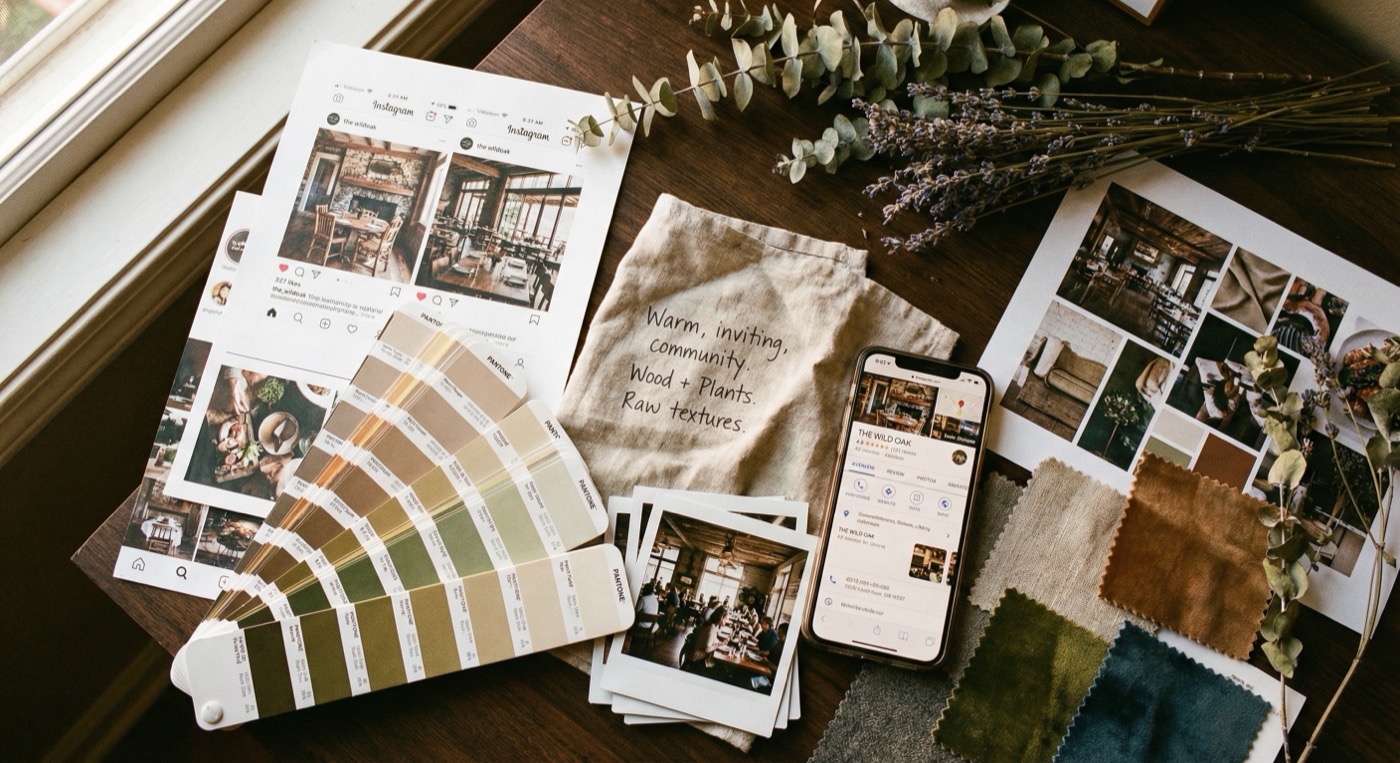 Raw brand materials — photos, swatches, notes, screenshots